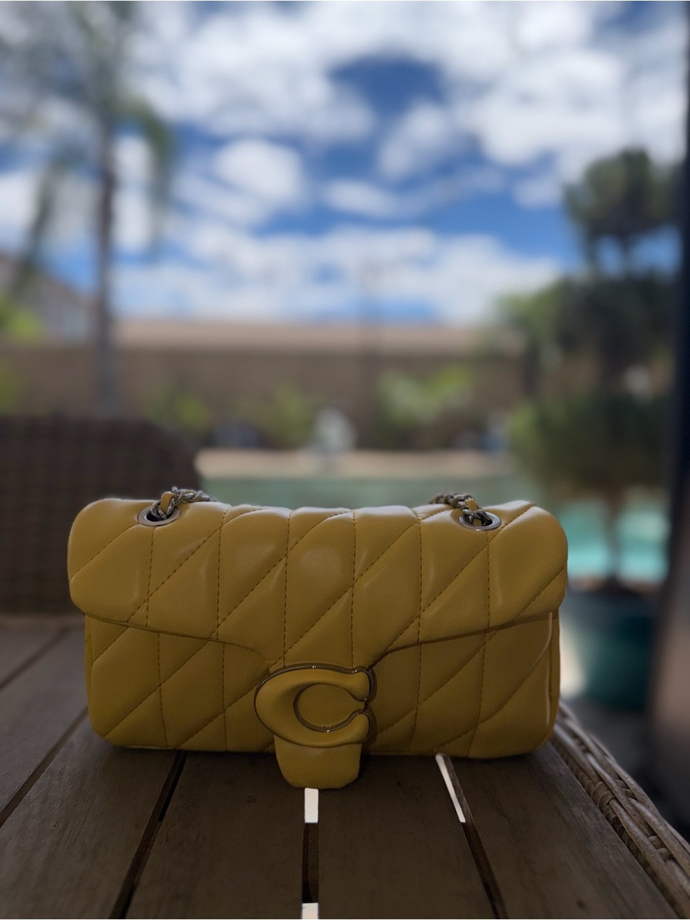 Coach Yellow Quilted Shoulder Bag with Signature C-Clasp